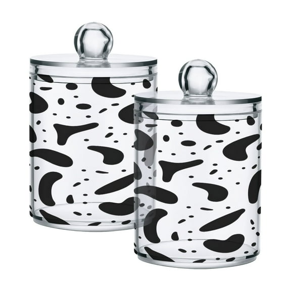 2 Pack Qtip Holder Dispenser Cartoon Doodle Clear Plastic Storage Apothecary Jars for Cotton Swabs Balls Pads Floss