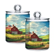 2 Pack Qtip Holder Dispenser Cartoon House on Farm Clear Plastic Storage Apothecary Jars for Cotton Swabs Balls Pads Floss