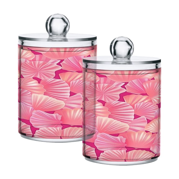 2 Pack Qtip Holder Dispenser Cartoon Seashells Clear Plastic Storage Apothecary Jars for Cotton Swabs Balls Pads Floss