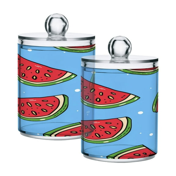 2 Pack Qtip Holder Dispenser Cartoon Watermelon Slice Clear Plastic Storage Apothecary Jars for Cotton Swabs Balls Pads Floss