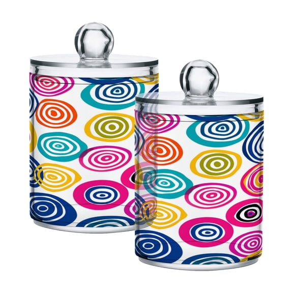 2 Pack Qtip Holder Dispenser Circle Graffiti Clear Plastic Storage Apothecary Jars for Cotton Swabs Balls Pads Floss