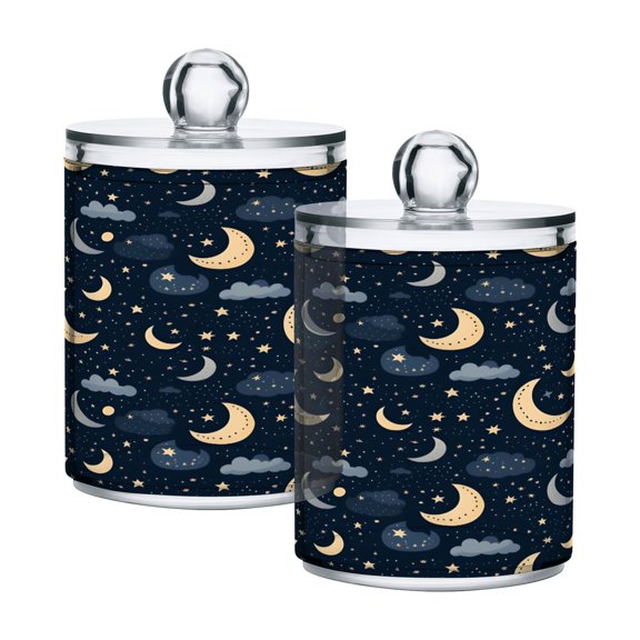 2 Pack Qtip Holder Dispenser Crescent Moon Star Cloud Clear Plastic Storage Apothecary Jars for Cotton Swabs Balls Pads Floss
