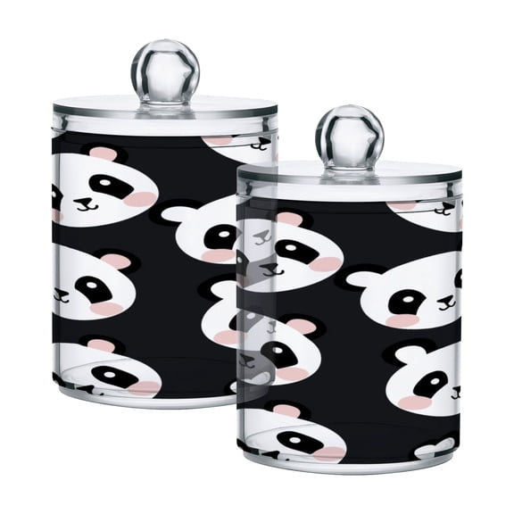 2 Pack Qtip Holder Dispenser Cute Panda Face Clear Plastic Storage Apothecary Jars for Cotton Swabs Balls Pads Floss