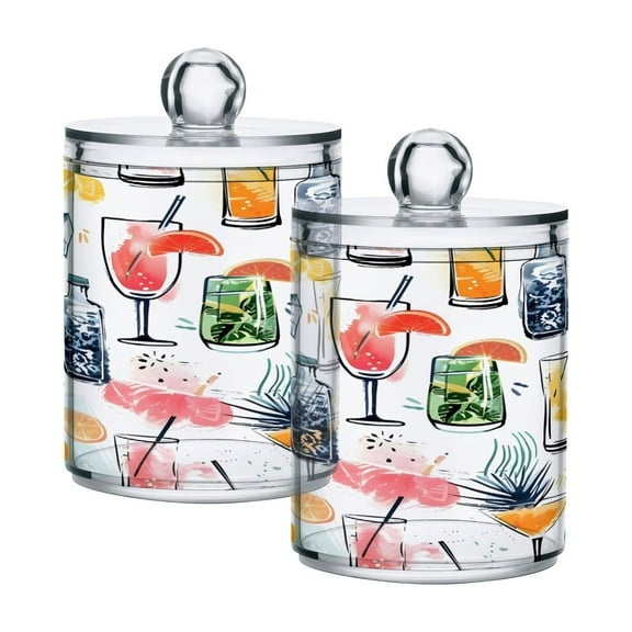 2 Pack Qtip Holder Dispenser Drink on Glass Clear Plastic Storage Apothecary Jars for Cotton Swabs Balls Pads Floss