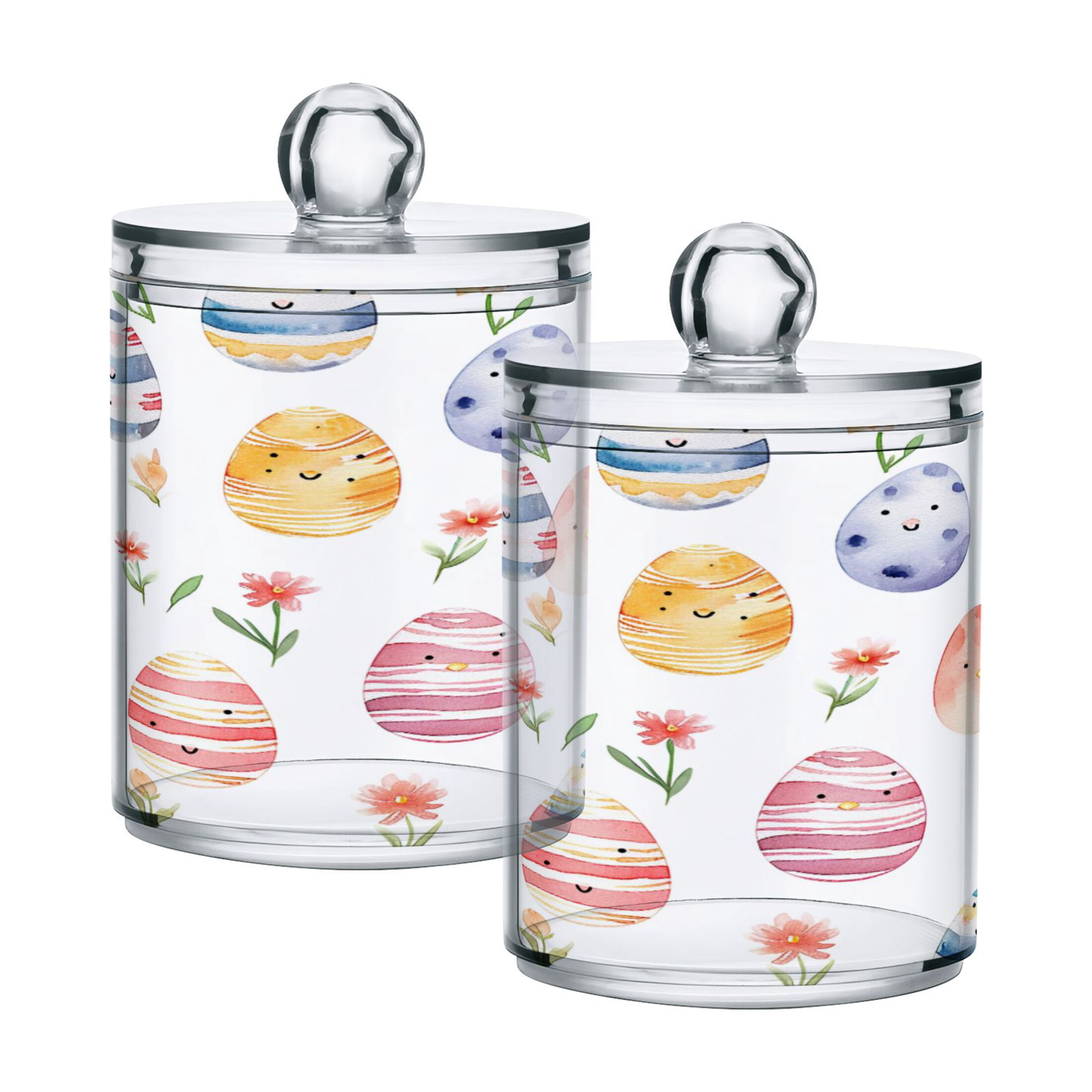 2 Pack Apothecary Jars Vivid Flowers Blossom Qtip Holder