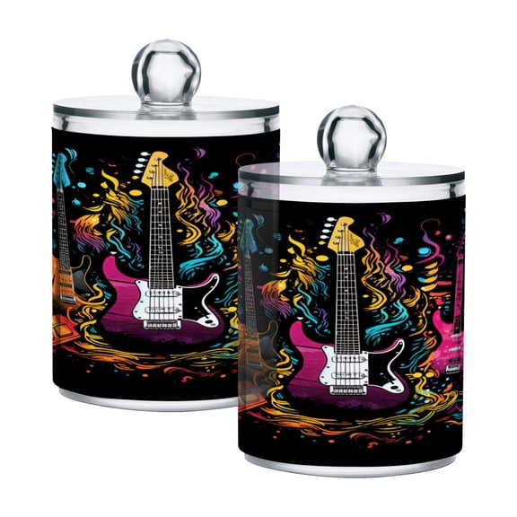 2 Pack Qtip Holder Dispenser Electric Guitar Clear Plastic Storage Apothecary Jars for Cotton Swabs Balls Pads Floss