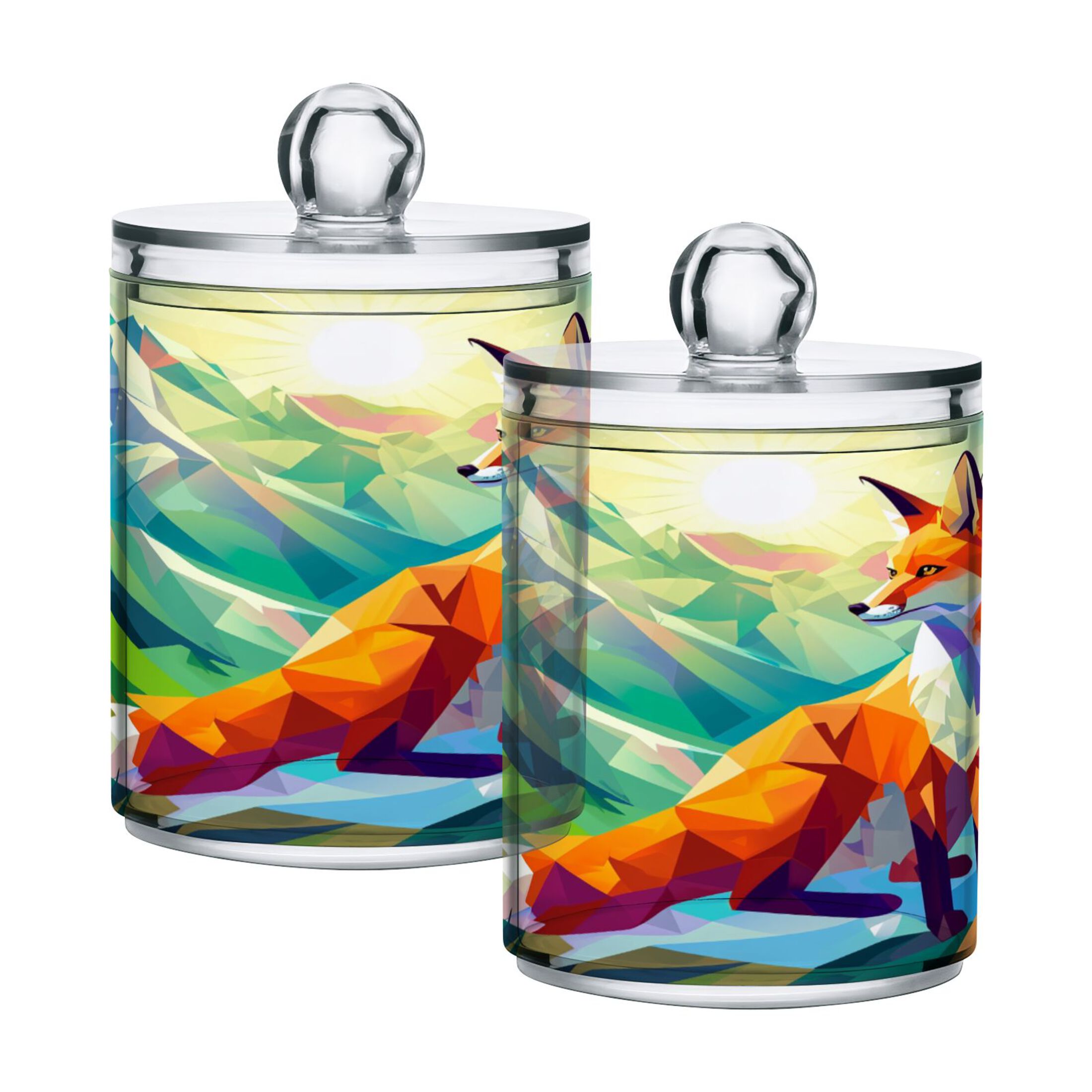 2 Pack Qtip Holder Dispenser Fox Look Mountain Clear Plastic Storage ...