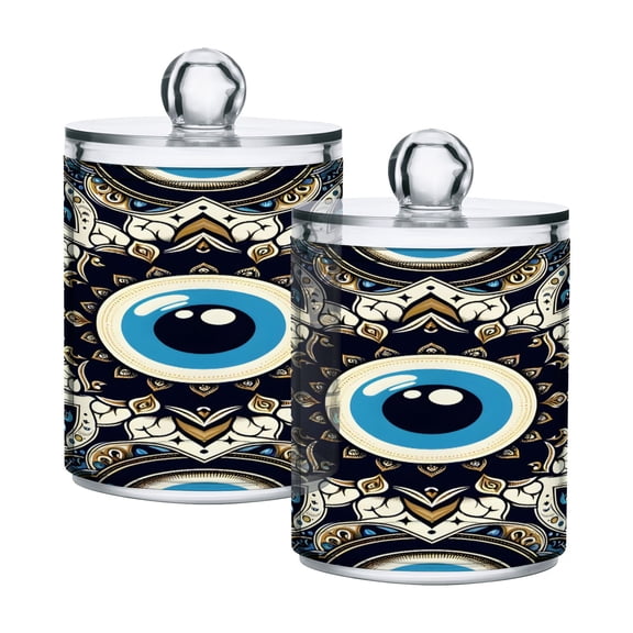 2 Pack Qtip Holder Dispenser Gorgeous Eyeballs Clear Plastic Storage Apothecary Jars for Cotton Swabs Balls Pads Floss