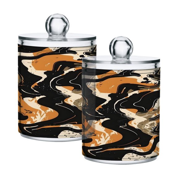 2 Pack Qtip Holder Dispenser Hand Drawing Abstract Graffiti Clear Plastic Storage Apothecary Jars for Cotton Swabs Balls Pads Floss