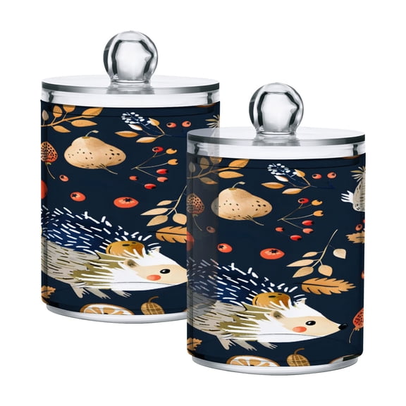 2 Pack Qtip Holder Dispenser Hedgehog Carrying Fruit Clear Plastic Storage Apothecary Jars for Cotton Swabs Balls Pads Floss