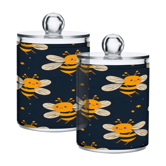 2 Pack Qtip Holder Dispenser Honey Bee and Star Clear Plastic Storage Apothecary Jars for Cotton Swabs Balls Pads Floss