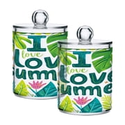 2 Pack Qtip Holder Dispenser I Love Summer Leaves Clear Plastic Storage Apothecary Jars for Cotton Swabs Balls Pads Floss