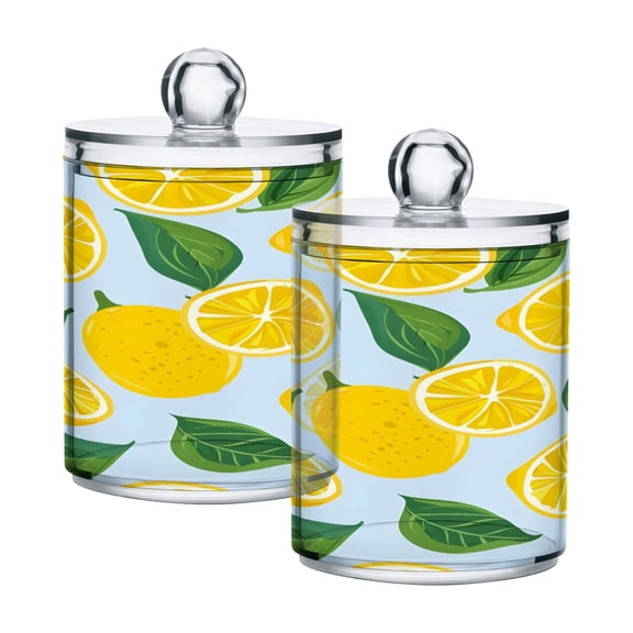 2 Pack Qtip Holder Dispenser Leaf and Lemon Slice Clear Plastic Storage Apothecary Jars for Cotton Swabs Balls Pads Floss