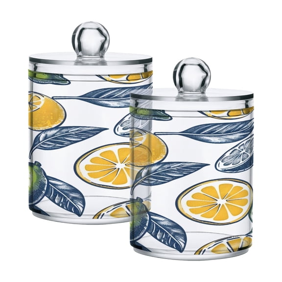 2 Pack Qtip Holder Dispenser Lime and Lemon Clear Plastic Storage Apothecary Jars for Cotton Swabs Balls Pads Floss
