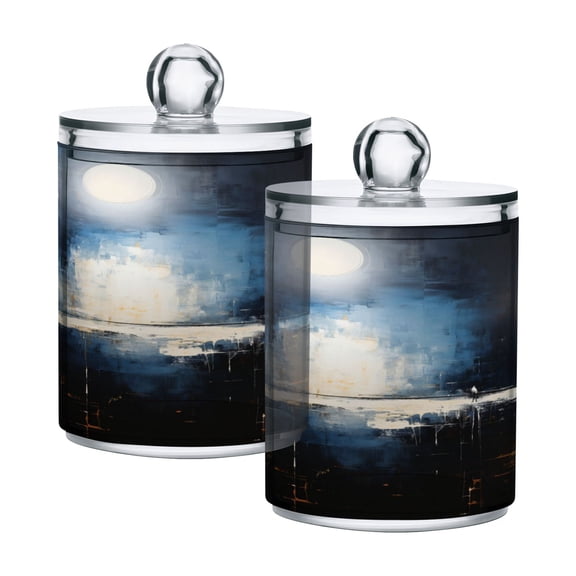 2 Pack Qtip Holder Dispenser Night Sky Oil Paint Clear Plastic Storage Apothecary Jars for Cotton Swabs Balls Pads Floss