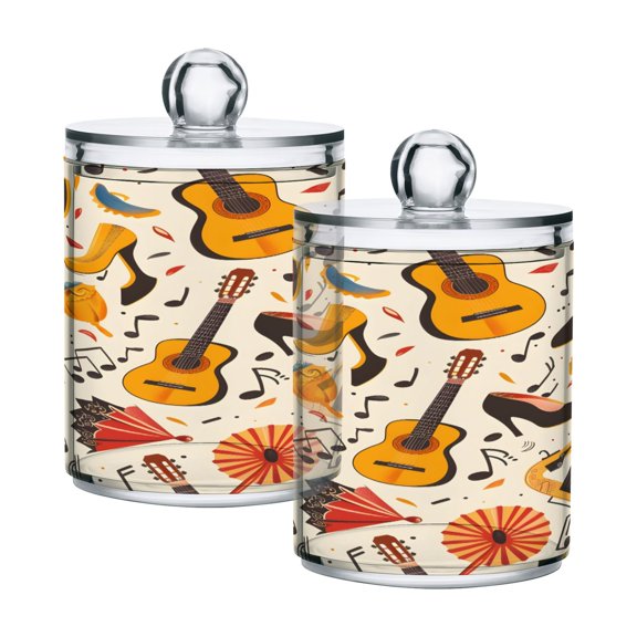 2 Pack Qtip Holder Dispenser Notes Guitar High-heeled Shoes Clear Plastic Storage Apothecary Jars for Cotton Swabs Balls Pads Floss