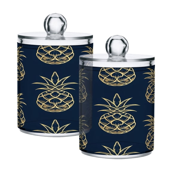 2 Pack Qtip Holder Dispenser Pineapples Outline Clear Plastic Storage Apothecary Jars for Cotton Swabs Balls Pads Floss