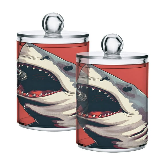 2 Pack Qtip Holder Dispenser Shark Singing Clear Plastic Storage Apothecary Jars for Cotton Swabs Balls Pads Floss