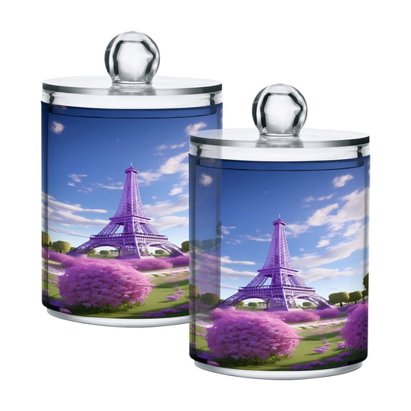 2 Pack Qtip Holder Dispenser Tower in Park Clear Plastic Storage Apothecary Jars for Cotton Swabs Balls Pads Floss