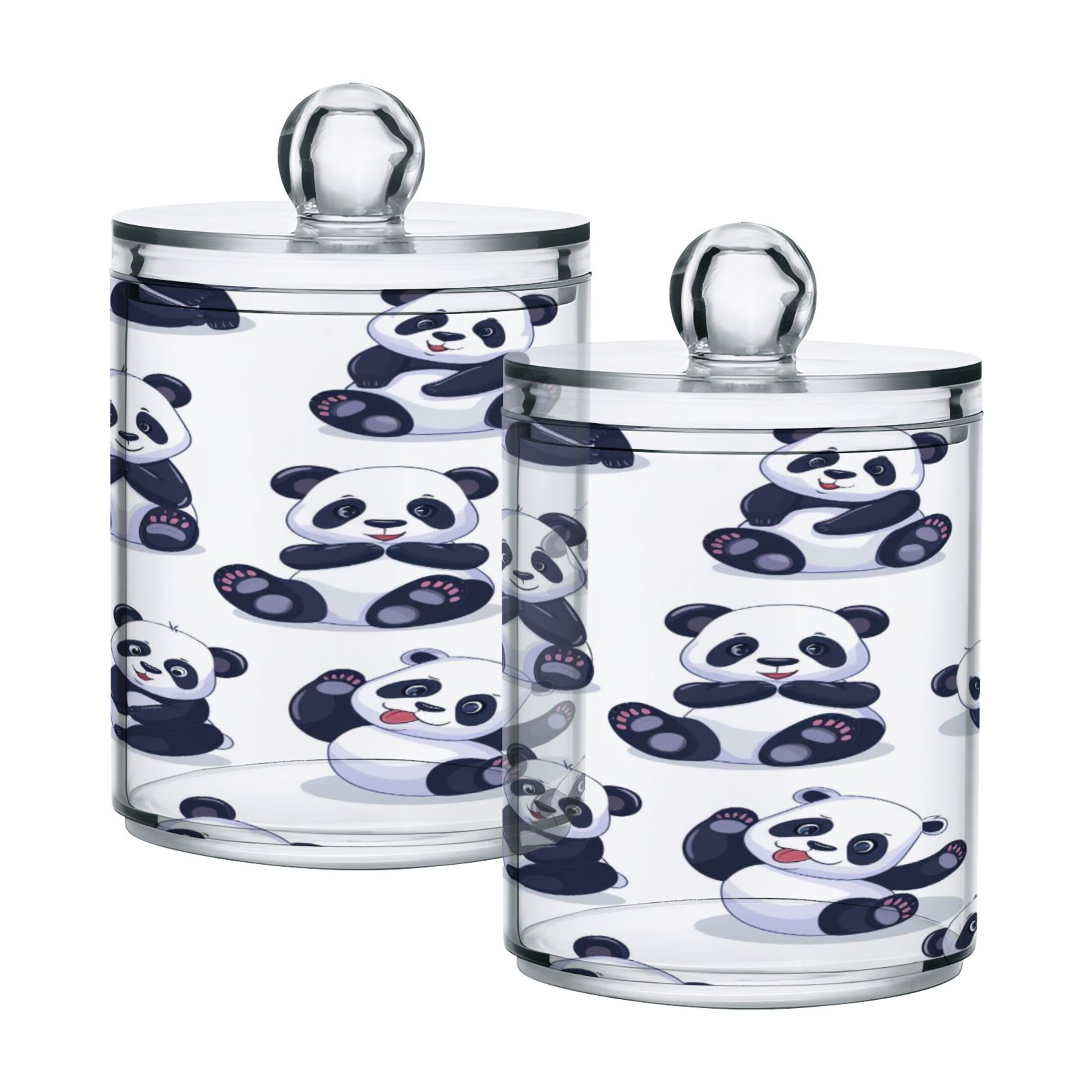 2 Pack Qtip Holder Dispenser Various Pose Pandas Clear Plastic Storage ...