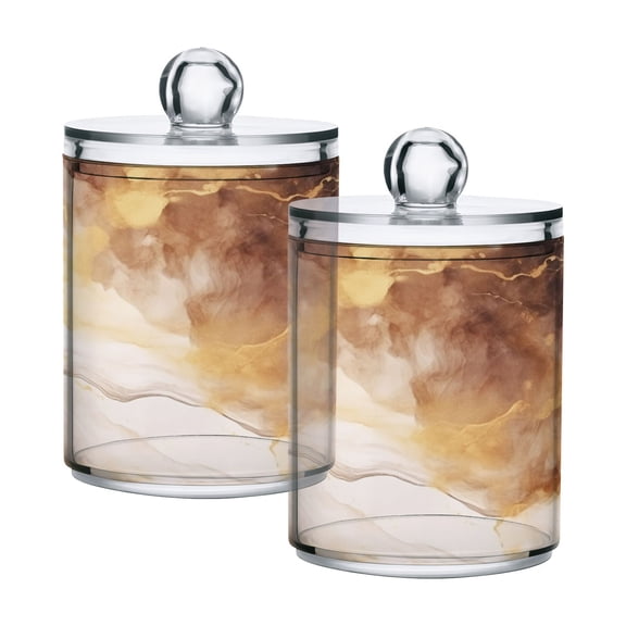 2 Pack Qtip Holder Dispenser Yellow White Marble Clear Plastic Storage Apothecary Jars for Cotton Swabs Balls Pads Floss