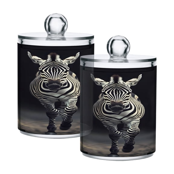 2 Pack Qtip Holder Dispenser Zebra Animal Clear Plastic Storage Apothecary Jars for Cotton Swabs Balls Pads Floss