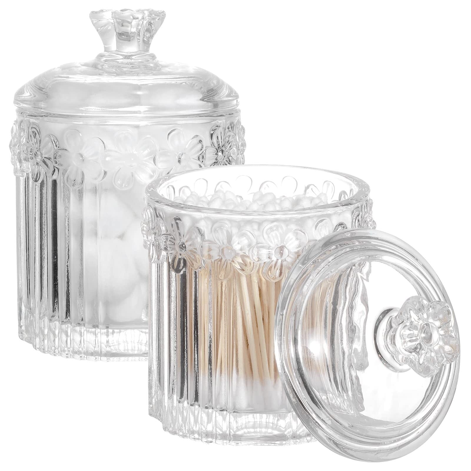 2 Pack Qtip Holder Glass Apothecary Jars with Lids Bathroom Accessories Vanity Organizers and ...