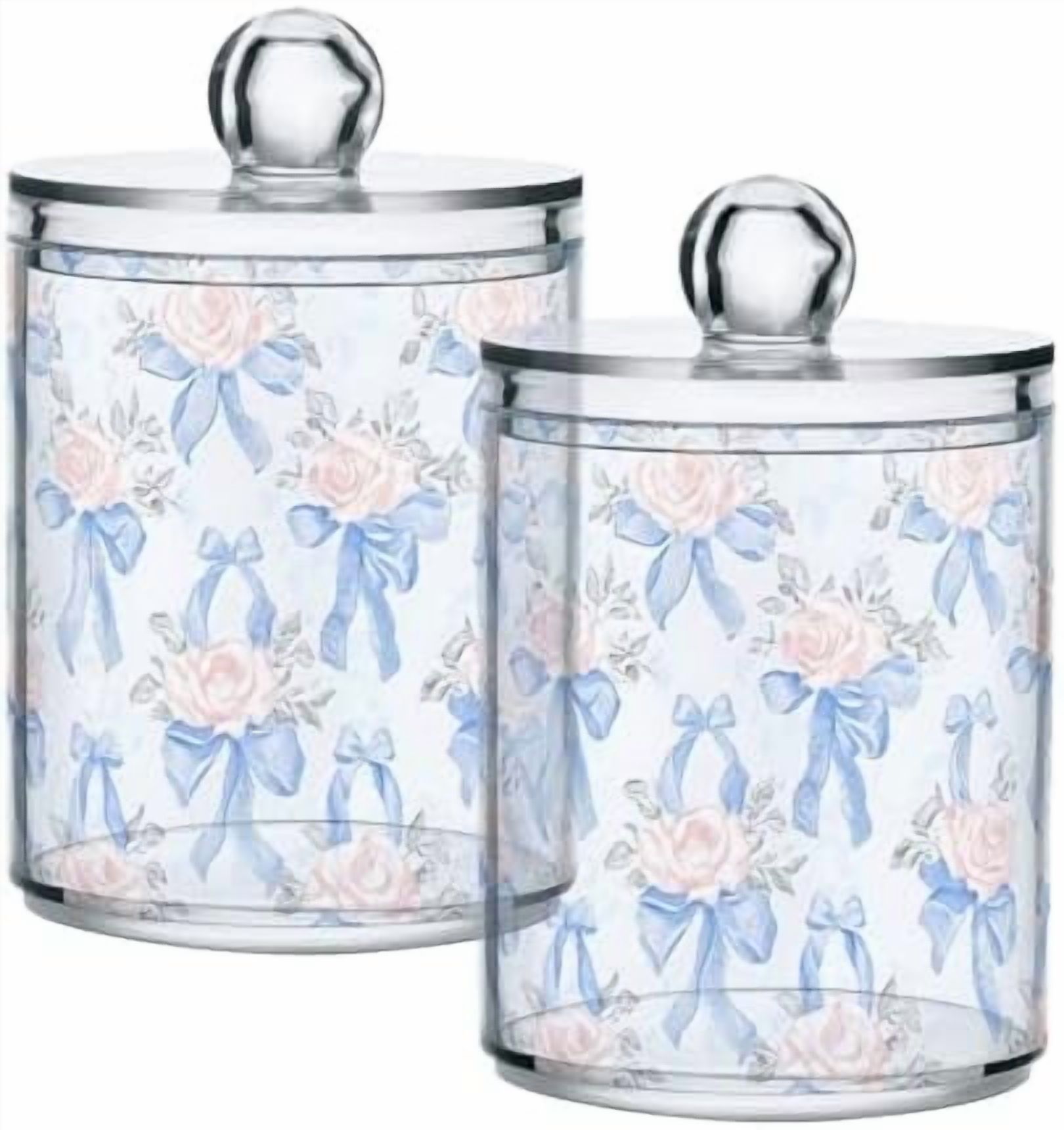 2 Pack Qtip Holder Organizer Dispenser Blue Bows Pink Roses Bathroom ...