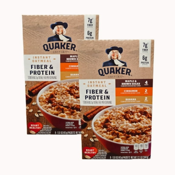 (2 Pack) Quaker Instant Oatmeal Fiber Protein Variety 8 Packets, 12.1 Ounce