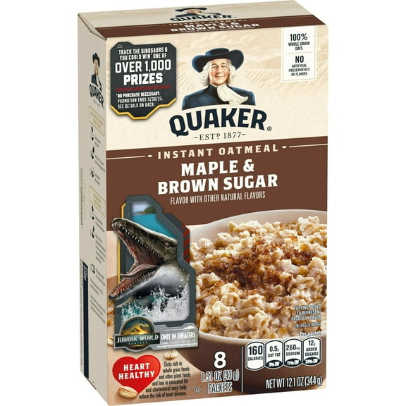 (2 Pack) Quaker Instant Oatmeal, Maple Brown Sugar, 12.1 oz, 8 Packets