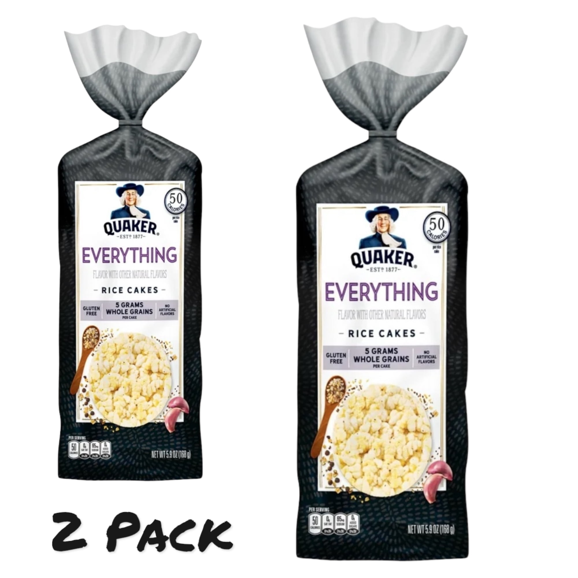 ( 2 Pack ) Quaker Rice Cakes, Everything, 5.9 oz, 5 Grams of Whole Grains, Gluten Free