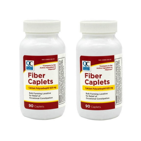 2 Pack - Quality Choice Fiber Therapy Caplets, Safe and Comfortable Constipation Relief Without The Gas and Bloating, Insolubale Fiber for Bowel Irregularity in a 90 Count Bottle of Caplets
