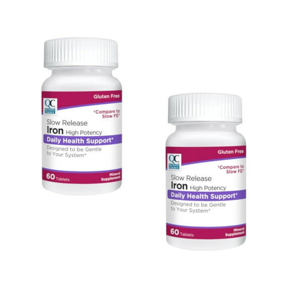 2 Pack Quality Choice Iron High Potency Slow Release Tablets 45mg 60 Tabs Each