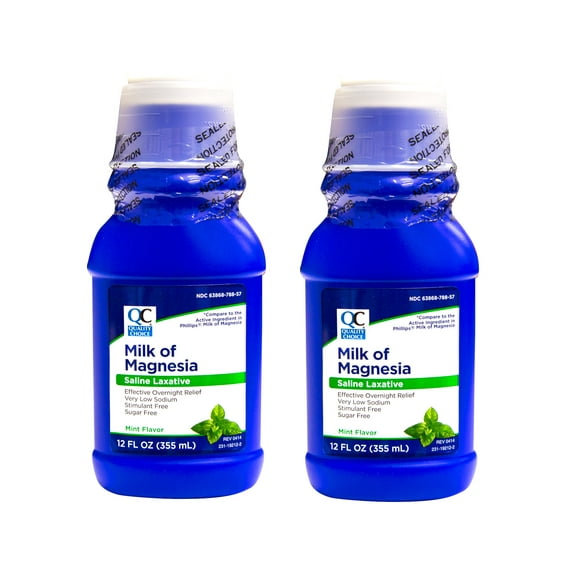 2 Pack - Quality Choice Mint Flavor Milk of Magnesia Liquid Laxative 12oz Each