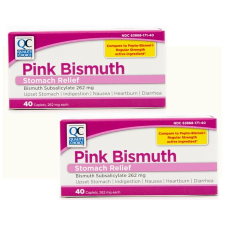 2 Pack Quality Choice Pink Bismuth Caplets 40 Count Each