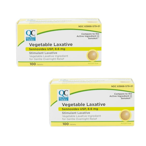 2 Pack Quality Choice Sennosides Natural Vegetable Laxative 100 Tablets Each