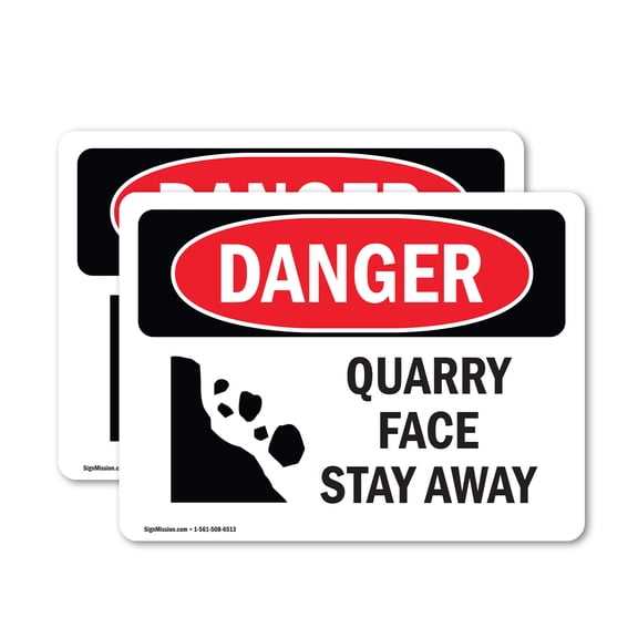 (2 Pack) Quarry Face Stay Away OSHA Danger Sign 5 Inch X 3.5 Inch Vinyl Label Decal Sticker Weather Resistant, UV Protected for Workplace, Business, and Construction Site, Made in the