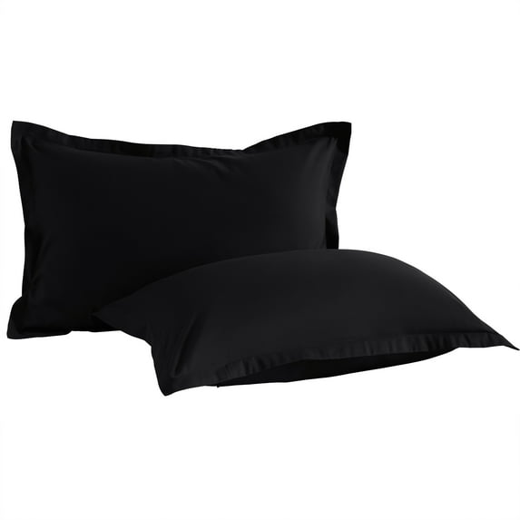 2 Pack Queen Brushed Microfiber Pillow Shams with 2" Flange, Super Soft and Cozy, Wrinkle, Fade, Stain Resistant Sham, Black, 20x30 inches