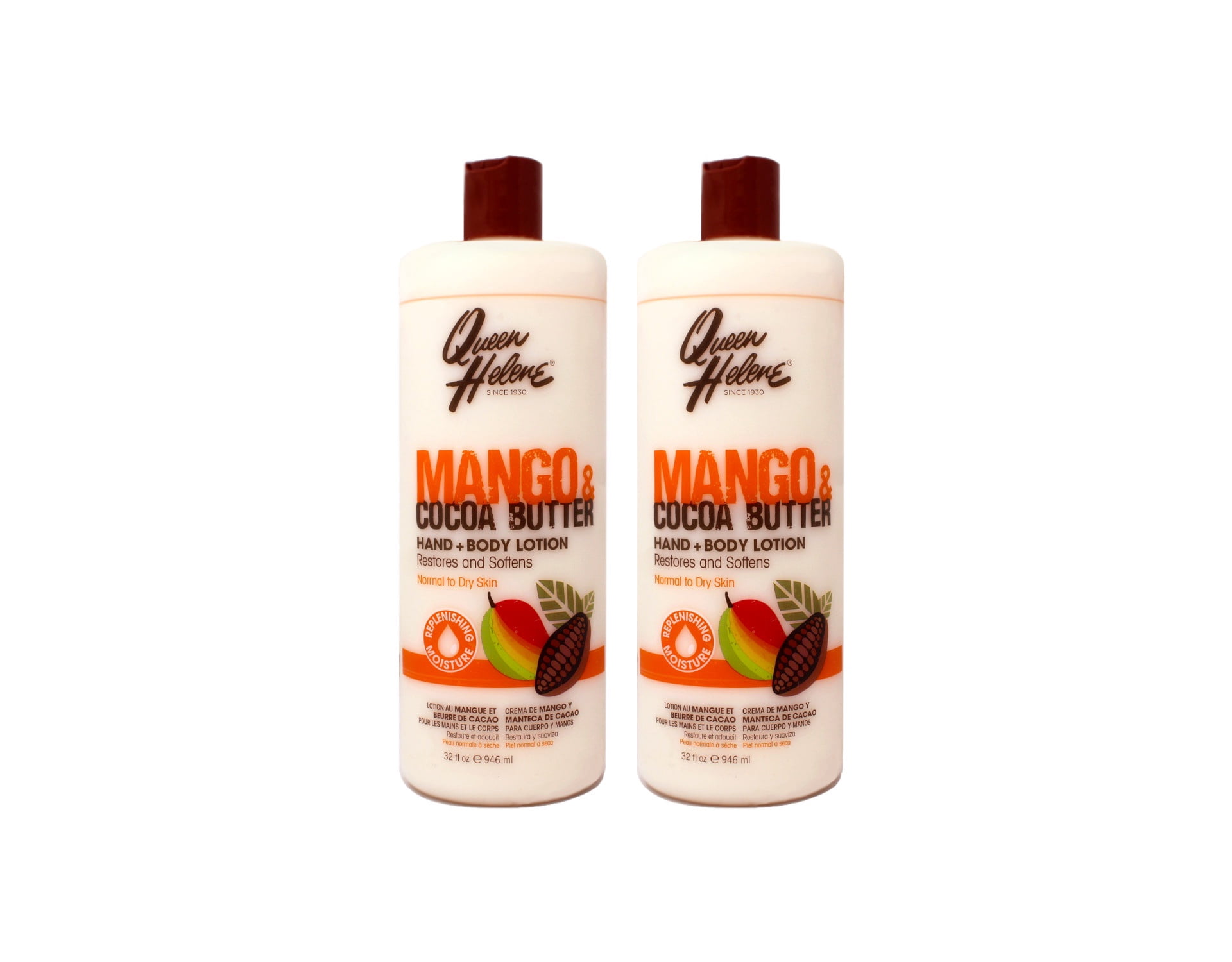 2 Pack - Queen Helene Mango & Cocoa Butter Hand + Body Lotion, Restores and Softens, Normal to Dry Skin, 32 FL OZ