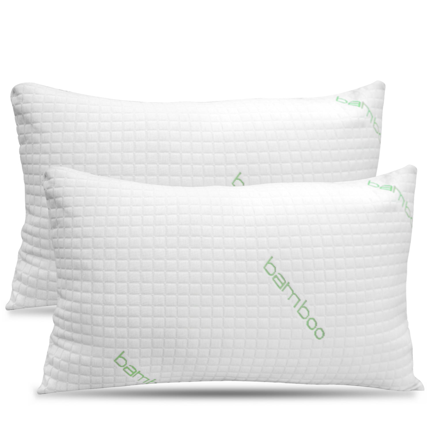 Queen Size White Bamboo Cooling Memory Foam Pillows with Washable Covers