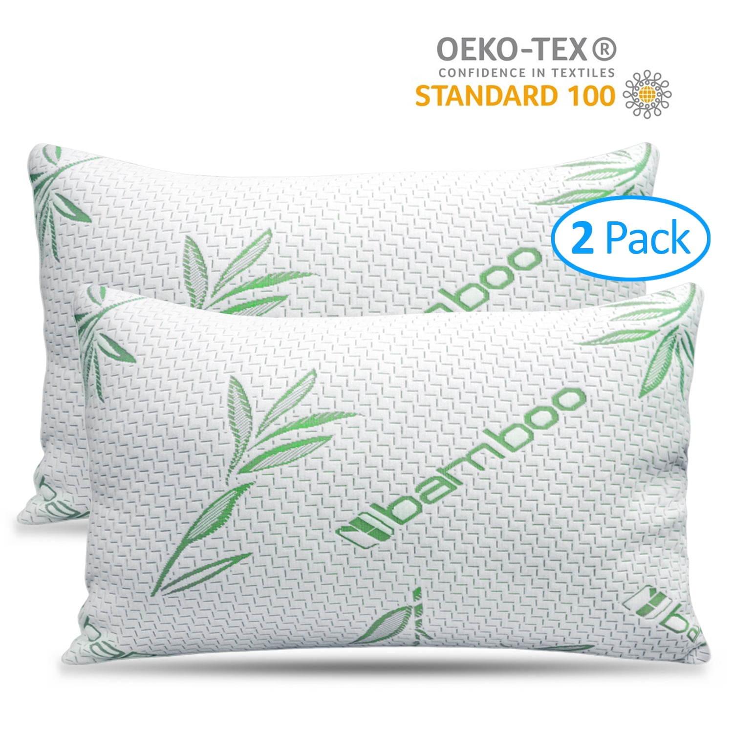 2 Pack Queen Size Bamboo Pillow, Memory Foam Bed Pillows with Washable