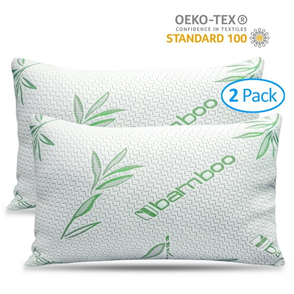 2 Pack Queen Size Bamboo Pillow, Memory Foam Bed Pillows with Washable Pillowcases, Queen (2 Pack)