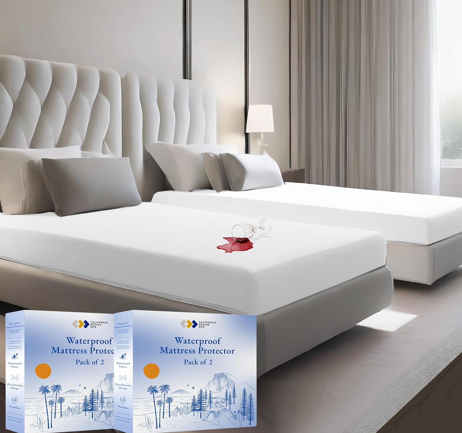 2Pack Queen Size Mattress Protector Waterproof Soft, Noiseless