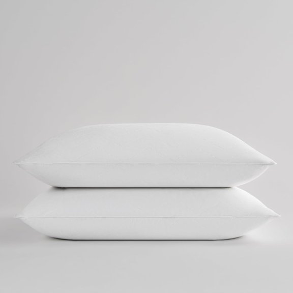 2-Pack Queen Size Pillow for Back & Stomach Sleepers 233 Thread Count 100% Cotton Cover, Gel Fiber Fill, Machine Washable, Quilted Herringbone Design