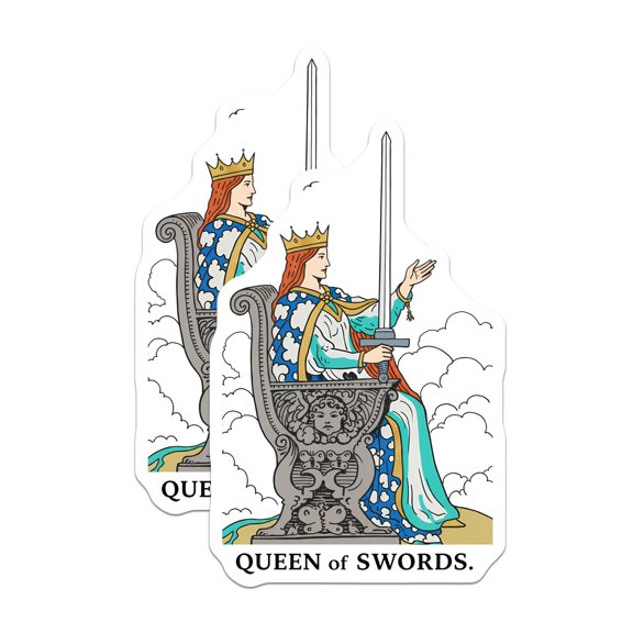 (2 Pack) Queen of Swords Tarot Magnets - Mystic Oracle Card Refrigerator Decor - Esoteric Spiritual Home Altar Piece - 5 Inches On Longest Side - Thick Durable Magnet - Made in USA - MAG20844