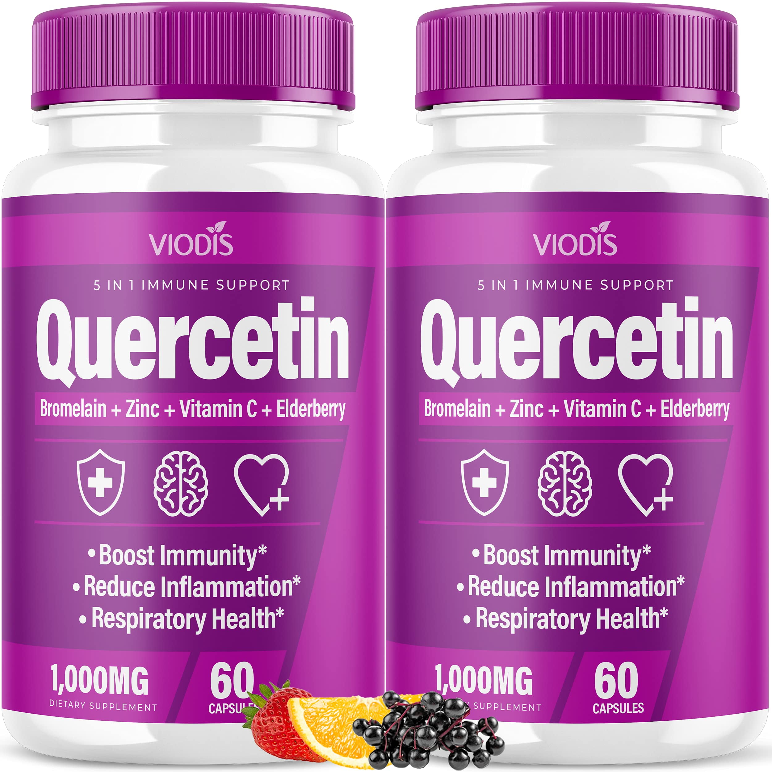 (2 Pack) Quercetin with Bromelain Vitamin C Zinc Elderberry 1000mg