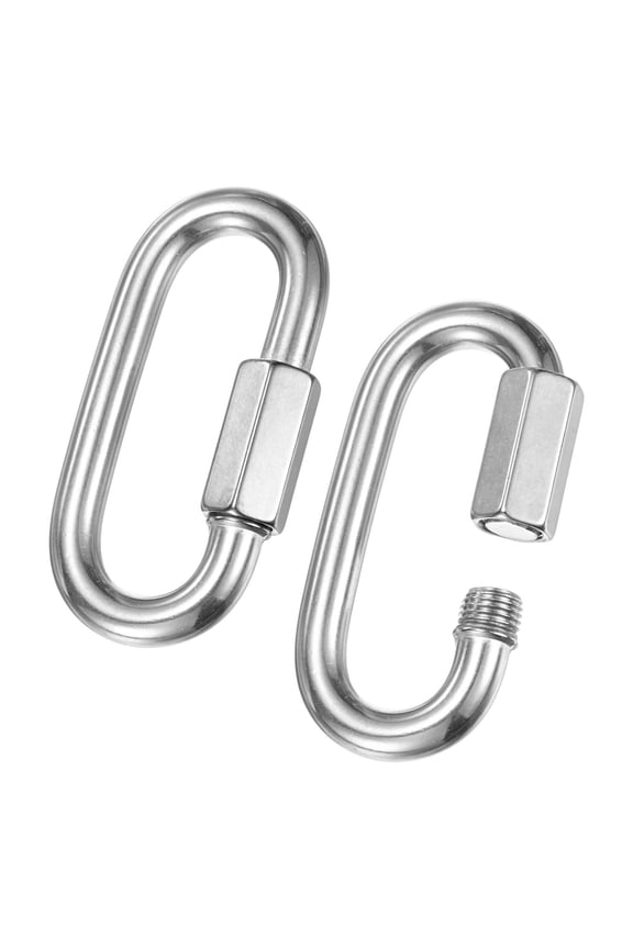 2-Pack Quick Chain Link Connector, M10 3/8" 316 Stainless Steel D-Shape Locking Repair Chain Links for Swing/Camping/Hiking/Backpack, Twist Key Ring Screw Chain Link [Silver]