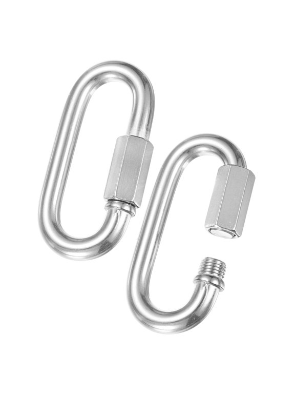 2-Pack Quick Chain Link Connector, M12 1/2 304 Stainless Steel D-Shape Locking Repair Chain Links for Swing/Camping/Hiking/Backpack, Twist Key Ring Screw Chain Link [Silver]