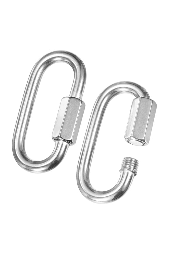 2-Pack Quick Chain Link Connector, M6 1/4" 316 Stainless Steel D-Shape Locking Repair Chain Links for Swing/Camping/Hiking/Backpack, Twist Key Ring Screw Chain Link [Silver]