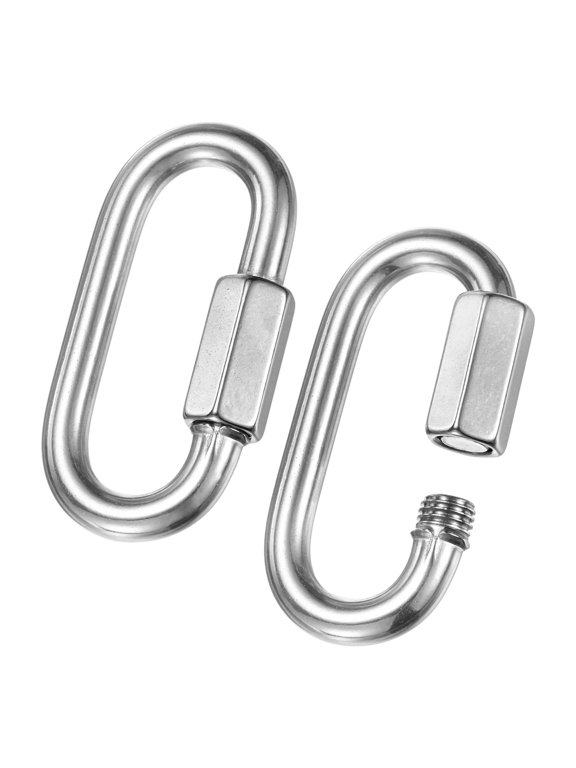 2-Pack Quick Chain Link Connector, M8 5/16" 316 Stainless Steel D-Shape Locking Repair Chain Links for Swing/Camping/Hiking/Backpack, Twist Key Ring Screw Chain Link [Silver]